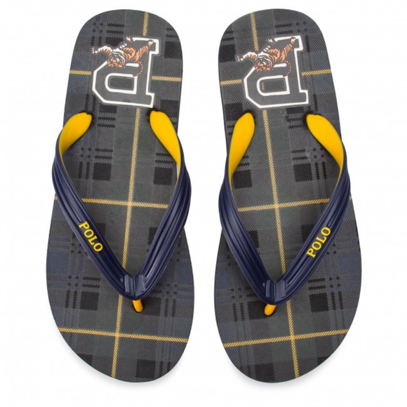 NWT Polo Ralph Lauren Tartan Plaid Varsity Tiger flip flop sandal shoes … - Picture 2 of 9